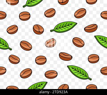 Coffee beans with leaf and plant, seamless vector background and pattern. Food, hot drink, beverage, cafes, coffee house and coffee shop, vector Stock Vector