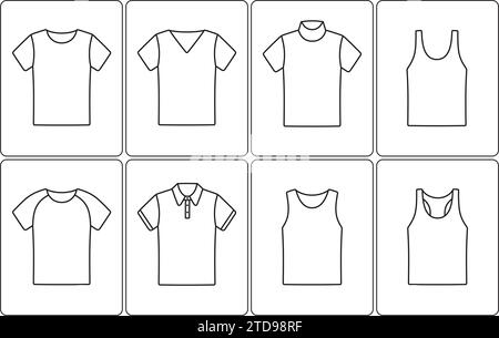 Mens t shirt, turtleneck, tank top, singlet. Clothes line icon. Vector illustration. Stock Vector