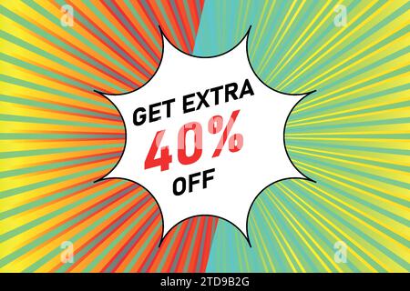 40 Percent off discount pop art  on a comic style background design. Stock Vector
