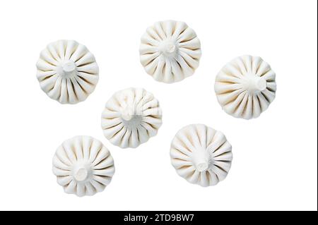 Georgian Raw dumpling Khinkali with meat. Isolated on white background Stock Photo