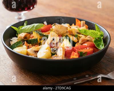 Italian Style Zucchini and Mushrooms on rice Stock Photo