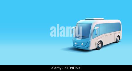 3d realistic bus render illustration, modern public transport carconcept car, white and blue colors Stock Vector