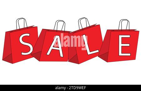 Shopping Bags with the letters of Sale over the 4 bags, sign for a sale campaign or End of Season Sale Stock Vector