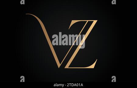 Luxury Initial ZV or VZ Monogram Text Letter Logo Design Stock Vector