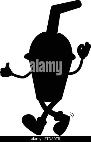 illustration of a cup with coffee Retro Milk Tea Character.art, chocolate, flat, face, taiwanese, asian, doodle, taiwan, tasty, happy, glass Stock Vector