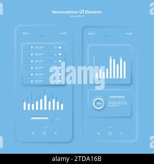 The user interface elements for the mobile app are blue. Stock Vector