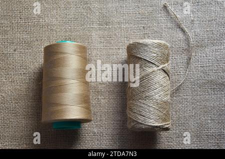 Burlap threads or jute twine isolated on white Stock Photo - Alamy