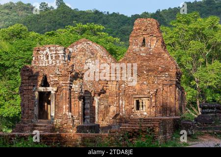 My Son is a cluster of abandoned and partially ruined Shaiva Hindu temples in central Vietnam, constructed between the 4th and the 14th century by the Stock Photo