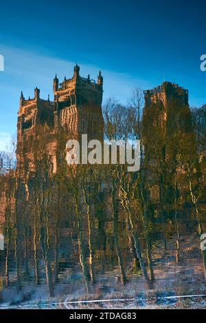 Durham Cathedral in the reflection of the water of the River Wear. Photo taken down by the River Wear, Durham City, County Durham, England Stock Photo