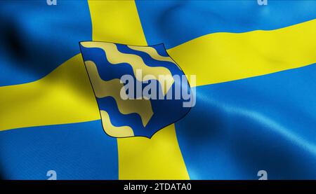 3D Illustration of a waving Sweden province flag of Norrbotten Stock Photo