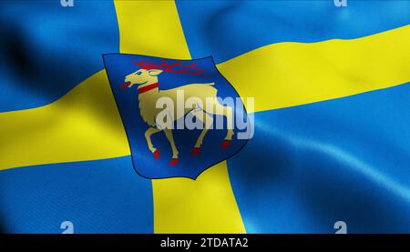 The Oland Flag Sweden Province. Waving Fabric Satin Texture Flag of ...