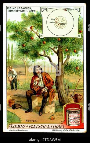 Vintage Liebig Trade Card S1126 Great Discoveries  -  Sir Isaac Newton Stock Photo