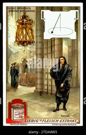 Vintage Liebig Trade Card S1126 Great Discoveries  -  Galileo Galilei Stock Photo