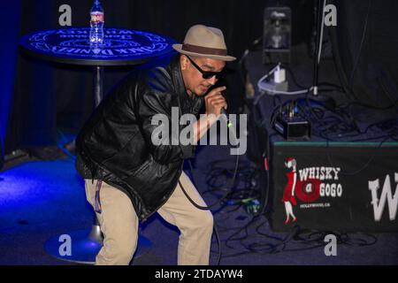 Los Angeles, USA. 16th Dec, 2023. Bz Bwai performs at Ugly Sweater Party Concert at Whisky a Go Go in West Hollywood, Los Angeles, CA December 16, 2023 Credit: Eugene Powers/Alamy Live News Stock Photo