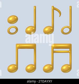 Musical notes. Gold music symbols in realistic style decent vector templates set Stock Vector