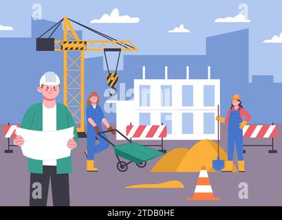 Construction work scene with man and bulldozer Stock Vector Image & Art ...