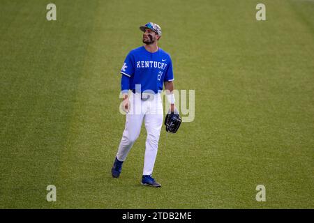 Kentucky Wildcats outfielder Ryan Waldschmidt stands in the outfield during the No.13 Kentucky vs. Texas A&M baseball game on Saturday, April 22, 2023 Stock Photo