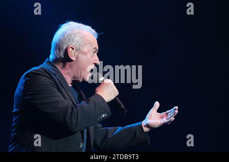 The singer Víctor Manuel performs during the end of tour concert at the Wizcenter in Madrid. December 17, 2023 Spain Stock Photo