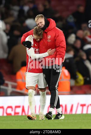 London, UK. 17th Dec, 2023. Martin Odegaard of Arsenal with Aaron Ramsdale of Arsenal during the Premier League match at the Emirates Stadium, London. Picture credit should read: David Klein/Sportimage Credit: Sportimage Ltd/Alamy Live News Stock Photo