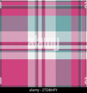 French pattern fabric vector, bandana texture check textile. Stitched background seamless tartan plaid in pink and white color. Stock Vector