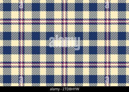 60s vector pattern seamless, printout textile tartan background. Micro fabric check texture plaid in blue and blanched almond color. Stock Vector