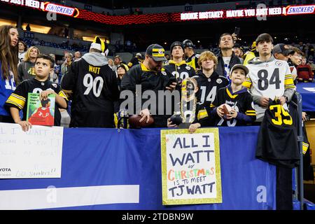 Indianapolis, Indiana, USA. 16th Dec, 2023. Pittsburgh Steelers fans during pregame of NFL game against the Indianapolis Colts at Lucas Oil Stadium in Indianapolis, Indiana. Indianapolis defeated Pittsburgh 30-13. John Mersits/CSM/Alamy Live News Stock Photo