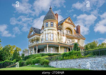 Towered  Victorian mansion on an estate in Eureka Springs, Arkansas. Stock Photo