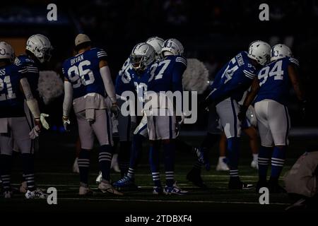 Indianapolis, Indiana, USA. 16th Dec, 2023. Indianapolis Colts during player introductions of NFL game against the Pittsburgh Steelers at Lucas Oil Stadium in Indianapolis, Indiana. Indianapolis defeated Pittsburgh 30-13. John Mersits/CSM/Alamy Live News Stock Photo