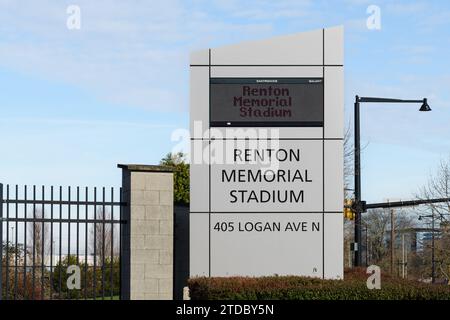 Renton, WA, USA - February 12, 2023; Sign with address at Renton Memorial Stadium Stock Photo