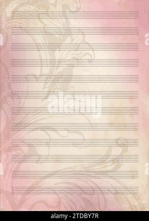 Melody note template. Historical floral background. Stock Vector