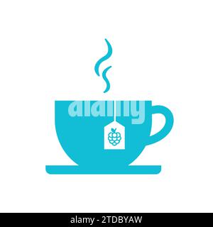 Raspberry hot winter tea cup. From blue icon set. Stock Vector