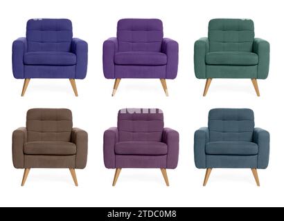 Different colorful armchairs isolated on white, set Stock Photo