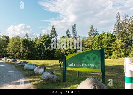 Burnaby, CANADA - May 26 2023 : Harbourview Park in sunny day (Burnaby Heights). Stock Photo