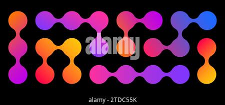 Iridescent meta balls set. Colorful connected morph dots. Liquid blob pattern collection. Integration abstract concept. Rounded design element bundle for logo, icon, tag, emblem, poster. Vector pack Stock Vector