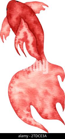 Watercolor koi fish in red color.Underwater world with sea animals,seafood. Single color, simple, stylized style. Sea life.Hand drawn isolated art. Stock Vector