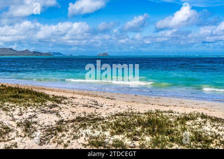 Colorful Kailua Beach Park Shore Windward Side Oahu Hawaii. Stock Photo