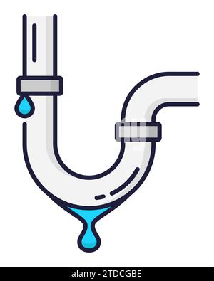 Color plumbing service icon. Toilet, clogged sink or bathroom pipe leakage problems. House plumbing service, bathroom pipe unclog fix thin line vector sign, sewage maintenance linear icon or pictogram Stock Vector
