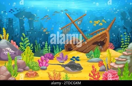 Cartoon underwater landscape, arcade game level map. Ocean animal and ...