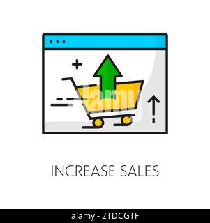 Increase sales icon, SEM search engine marketing and online advertising, vector outline pictogram. SEM strategy for sales management and target audience reach grow icon for web and online content Stock Vector