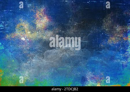 The old wall is blue with layers of paint. Tangible texture on background. Oil paint on canvas . Abstract blue watercolor gradient paint grunge textur Stock Photo