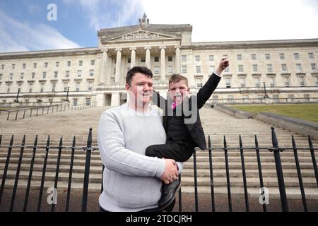 File photo dated 01/06/23 of Mairtin Mac Gabhann with his six-year-old son Daithi Mac Gabhann, who is set to be named Ulster University Postgraduate Student of the Year. Issue date: Monday December 18, 2023. Stock Photo