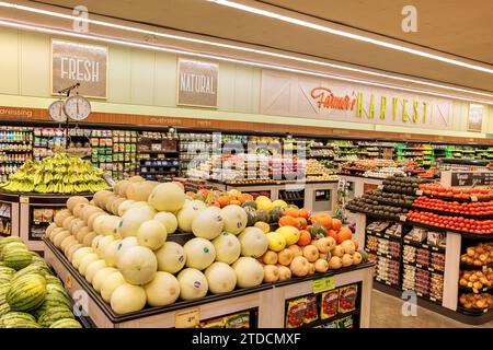 Fresh fruits and vegetables on display at a local supermarket in San Diego, California Stock Photo