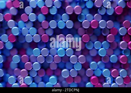 Abstract hexagonal background with depth of field effect, 3d illustration. A large number of multi-colored hexagons. Honeycomb, 3d panel. Stock Photo