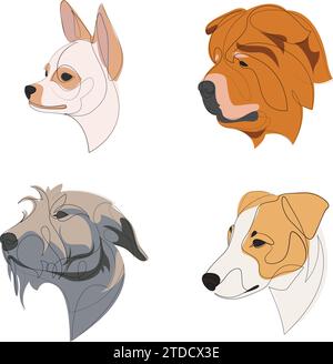 Breeds of dogs drawn in minimal style set. One line dogs. Vector illustration Stock Vector