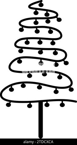 Pine tree with Christmas balls, black pine tree Stock Vector