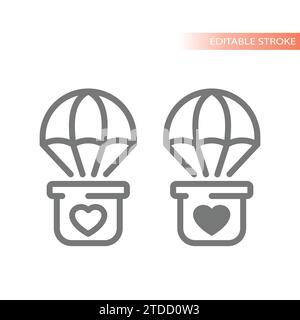 Humanitarian aid or help line vector icon. Charity parachute outline symbol. Stock Vector