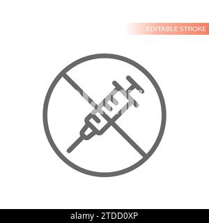 No drugs sign vector line icon. No hormones, no antibiotics with syringe sign. Stock Vector