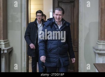 20231218 Fortsetzung des Prozesses gegen Ex-Bundeskanzler Kurz wegen Falschaussage im Ibiza-U-Ausschuss WIEN, OESTERREICH - 18. DEZEMBER: Ehem. Bundeskanzler Sebastian Kurz, im Hintergrund ehem. Kabinettschef in der Regierung Kurz Bernhard Bonelli bei der Fortsetzung des Prozesses gegen Ex-Bundeskanzler Kurz wegen Falschaussage im Ibiza-U-Ausschuss im Straflandesgericht Wien am 18. Dezember, 2023 in Wien, Oesterreich. 231218 SEPA 32 001 Copyright: xMartinxJuenx SEPAxMedia Stock Photo