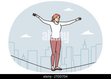 Woman walking tightrope illustration Stock Vector Images - Alamy