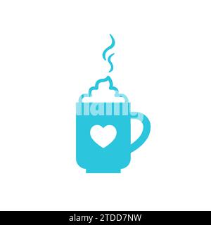 Hot chocolate with Whipped Cream for winter days. From blue icon set. Stock Vector